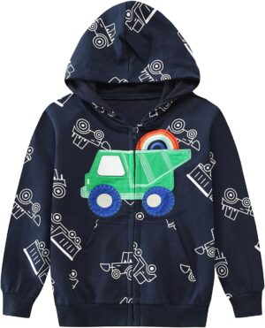 DDSOL Boy Zip-up Jacket Toddler Zipper Hoodie Hooded Sweatshirt Light Winter Fall Outwear 2t-7t