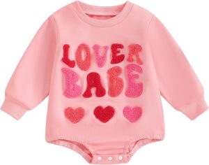 Newborn Baby Boy Girl Valentine’s Day Outfits Sweatshirt Romper Infant Long Sleeve Bubble Onesie Spring Clothes