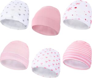 Newcotte 6 Pcs Preemie Baby Hats Cotton Preemie Caps Warm Newborn Beanie Premature Hat for Nicu Premature Boy Girl