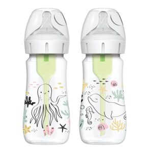 Dr. Brown’s Natural Flow® Anti-Colic Options+™ Wide-Neck Baby Bottle Designer Edition Bottles, Ocean Decos, 9 oz/270 mL, Level 1 Nipple, 2-Pack, 0m+