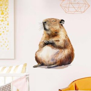 Cute Capybara Wall Decal Nursery Animal Wall Sticker Removable Peel and Stick Wall Art Decor for Kid Baby Classroom Preschool Living Room Playroom Bedroom School