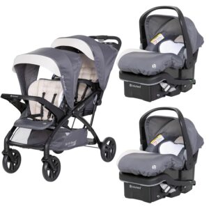 Baby Trend Sit N’ Stand Tandem Double Stroller w/ 2 Pack EZ-Lift Plus Infant Car Seats, Magnolia