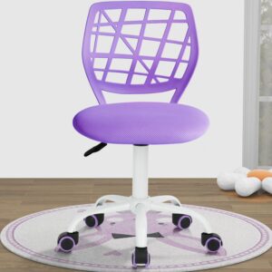 FurnitureR Kids Desk Chair, Armless Small Adjsutable Swivel Task Chair with Soft Cushion for Study Kids Teens Child, Purple