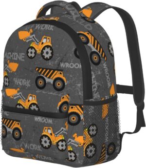 Toddler Backpack for Boys Construction Machines Cars Truck Tractor Kids Backpack Preschool Bookbag Kindergarten Mini Travel School Bag for Age 3-8