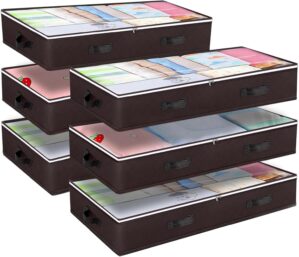 Budding Joy 6 Pack 90L Under bed Storage Containers Organizer Large Capacity Underbed Clothes Storage Bins Organization and Storage Bedroom Foldable Storage Bags with Clear Window Brown