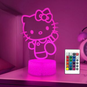 Cat Night Light Cute Night Light – Anime Charater 16 Color Change Decor Kitty Lamp with Remote, Dim, Timer,Kids Gifts for Christmas Birthday