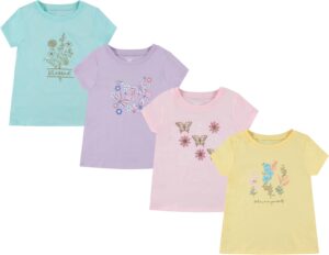 BTween Girls 4-Piece Tops | Fashionable Short Sleeve T-Shirt | Casual Daily Shirt for Kids – Assorted Colors