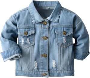 IDOPIP Toddler Kid Baby Boys Girls Denim Jacket Long Sleeve Button Down Jeans Coat Cowboy Overcoat Hoodie Casual Outwear