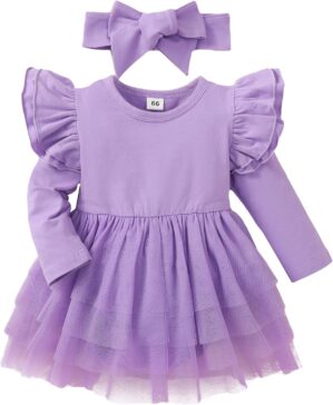 Baby Girl Ruffle Sleeve Romper Dress Outfit Newborn Princess Tulle Dresses Infant Jumpsuit Tutu Skirt Set Clothes