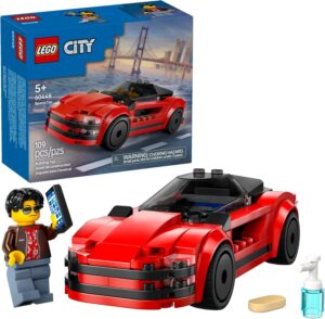 LEGO City Red Sports Car Toy – Building Toy for Kids, Boys and Girls, Ages 5+ – Educational Gift for Birthdays and Holidays – Includes Driver Minifigure and Other Accessories – 60448