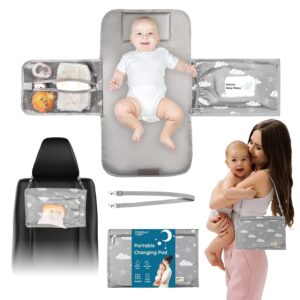 Portable Diaper Changing Pad – Travel Waterproof Baby Changing Mat with Shoulder Strap – Foldable Diaper Changing Station with Wipes Pocket, Newborn Shower Gifts