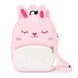 mibasies Backpack Leash for Toddlers 1-3: Cute Bunny Plush Backpack – Animal Cartoon Mini Travel Bag -10 inch Baby Daycare Backpack for Boys Girls