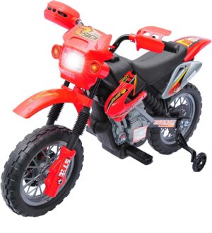 Qaba 6V Kids Motorcycle Dirt Bike Electric Battery-Powered Ride-On Toy Off-Road Street Bike with Training Wheels Red