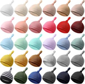 Bonuci 30 Pack Newborn Baby Hats Bulk Knot Beanie Hats Soft for Infant Baby Boys Girls Caps 0-6 Months, Multicolored