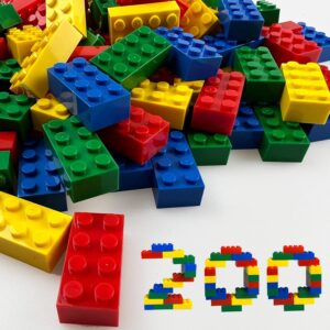 200 Piece Classic Building Bricks, 2×4 Building Blocks STEM Creative Building Toys, Red, Yellow, Blue, Green