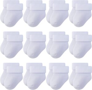 RATIVE Newborn Baby Socks 0-6,6-12 Months Thick Terry Turn Cuff Socks for Unisex Boys Girls