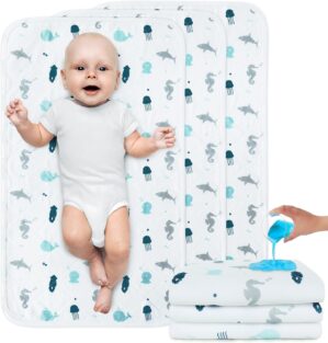 Changing Pad Liner Quilted Waterproof, Baby Changing Pad, Changing Table Pads, Anti Slip & Washable Baby Changing Mat, 27″ x 14″, 3 Pack
