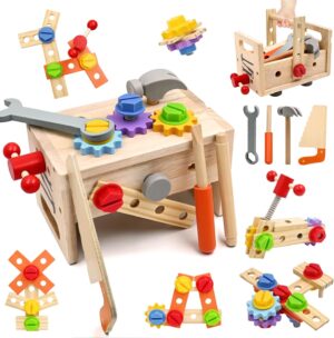 Wooden Kids Tool Set, 29 Pcs Montessori Toddler Toys with Tool Box, Educational Pretend Play Construction Stem Learning Toys for Toddlers 2 3 4 5 Year Old Boy Girl Birthday Gifts