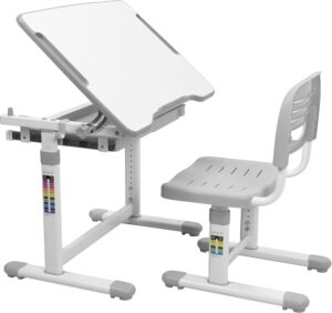 VIVO Gray Height Adjustable Childrens Desk and Chair Set | Kids Interactive Workstation