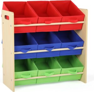 Humble Crew Kids Toy Organizer with 9 Fabric Storage Bins, 24″ Tall, Primary