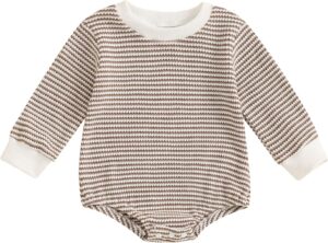 VISGOGO Unisex Baby Boy Girl Romper Waffle Newborn Infant Onesie Clothes Long Sleeve Bubble Oversized Romper Bodysuit Top