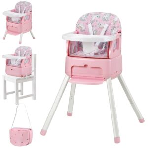 4 in 1 Portable Baby Highchair Convertible Highchair for Babies and Toddlers – Foldable Carry Small Box, High Chair, Infant Booster Seat, Dining Chair, Easy to Carry and Store (Pink)