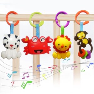 Baby Toys, Cartoon Animal Hanging Rattle Toys, Handbells Baby Rattles, Baby Bed Crib Car Seat Travel Stroller Toys for Infant, Best Birthday Gift for Newborn, 4 Pack