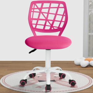 FurnitureR Kids Desk Chair, Armless Small Office Chair Adjsutable Swivel Task Chair with Soft Cushion for Study Kids Teens Child, Pink