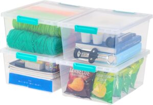 IRIS USA 12 Qt. Plastic Storage Bins Containers with Lids, 4 Pack, Sensory Bin, Craft Storage, Craft Organizers and Storage, Organizing Container for Home, Office and School Supplies, Stackable, Clear