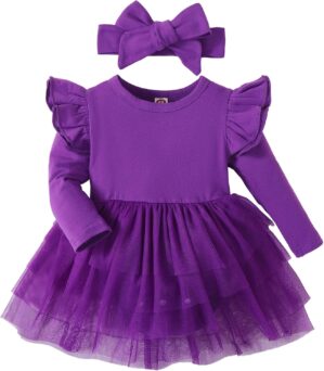 Baby Girl Ruffle Sleeve Romper Dress Outfit Newborn Princess Tulle Dresses Infant Jumpsuit Tutu Skirt Set Clothes