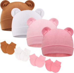 BQUBO Newborn Baby Hats Mittens Set for Boys Girls Hospital Hat Beanie Infant Caps Baby Gloves