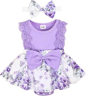 Baby Girl Clothes Newborn Romper Dress Infant Lace Ruffle Sleeveless Summer Outfits with Headband 0-12 Months
