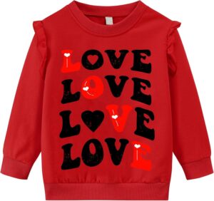 CM-Kid Valentine Girls Sweatshirts Heart Print Pink Red Shirt for Kids Girl Long Sleeve Love Sweatshirt Clothes 2-7 Years