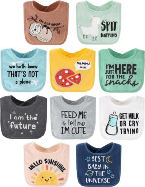The Peanutshell Baby Boy or Girl Terry Bibs Set of 10-100% Cotton, Soft, Absorbent Baby Bibs, Unisex Toddler Boy or Girl Set, Newborn & Infant – Sunshine