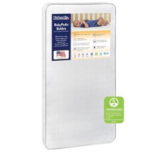 Kolcraft BabyPedic Bubbie Waterproof Crib Mattress plus Toddler Bed Fit, Extra Firm Coils, Airy Comfort, Non Toxic, GREENGUARD Gold Certified, Safety & Quality Tested, Made in USA, 52″X28″ – Natural