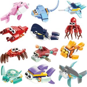 Party Favors for Kids – 12 Pack Animals Building Blocks for Goodie Bags Stocking Stuffers Classroom Prizes Birthday Gifts Toy Building Sets for Kids 6-12yrs