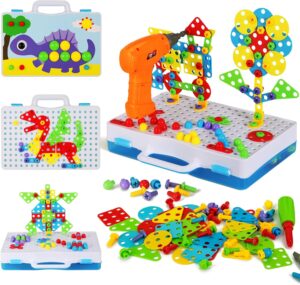 Drill Set Building Blocks, 224 Pieces Mosaic Drill Set for Kids,STEM Learning Educational Toys, Educational Construction Building kit for Boys Girls Toys Age 3 4 5 6 7 8 Years Old