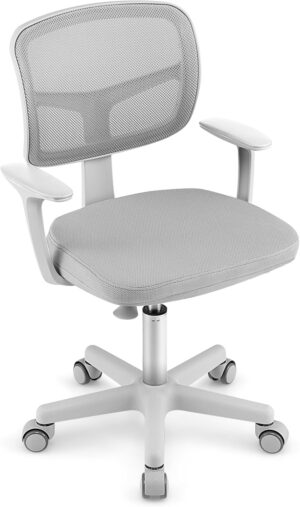 GLACER Kids Desk Chair with Arms, 330 LBS Adjustable Mesh Study Chair with Wheels for Girls Boys, Swivel Computer Task Chair with Lumbar Support, Teen Office Chair for Home, School, Bedroom (Grey)