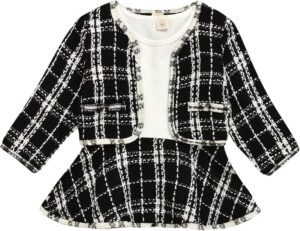 Toddler Kids Baby Girls Plaid Skirt Set Cardigan Jacket Coat + Tutu Dress Set Long Sleeve Outfits Fall Outfit Set