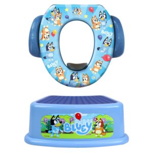 Bluey Potty Training Set, 2 pieces combine soft potty seat and a non-slip step stool, for toddlers and kids, potty training with fun Bluey characters.