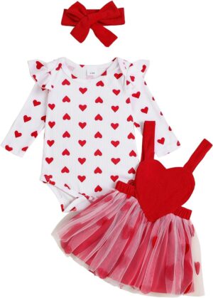 Christmas Baby Girl Outfit Newborn Cute Elk Fly Sleeve Romper Overall Dress Infant Girls Fall Winter Skirt Set (Tulle Valentines Day Outfit, 0-3 Months)