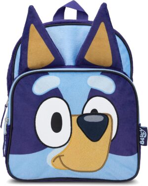 BLUEY Backpack for Girls & Boys for Kindergarten & Elementary School, 12 Inch, Plush with 3D Ears & Appliques, Adjustable Straps & Padded Back, Lightweight Travel Bag for Kids