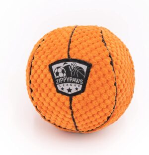 ZippyPaws SportsBallz – Plush Basketball Dog Toy, Soft Squeaky Balls for Dogs, Indoor & Outdoor Puppy Fetch Toys for Small, Medium, & Large Dogs, Stuffed Plushie Play Toy Balls for Puppies