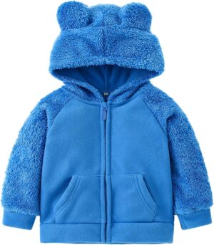 AMIYAN Bear Ears Shape Fleece Warm Hoodies Clothes Toddler Zip-up Light Jacket Sweatshirt Outwear For Baby Boys