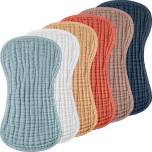 Frienda Muslin Burp Cloths 6 Pack Cotton Large 20”x 9” Extra Absorbent and Soft Baby Burping Cloth for Baby Boy Girl Unisex(Cute Colors)