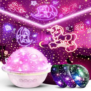 Unicorns & Sea & Star Night Lights Projector for Kids: 4 in 1 Star Projector Toys Easter Gifts for 3-5 5-7 8-12 Year Old Girl, Planet Night Light for Bedroom Decor, Birthday Gifts for Girls