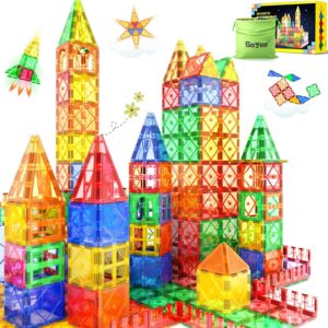 52PCS Magnetic Tiles Toys for 3 Year Old Boys and Girls Magnetic Building Blocks STEM Learning Toys Sensory Montessori Toys for Toddlers Kids