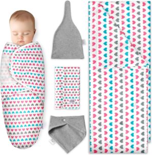 Ocean Drop Designs Receiving Blankets Baby Girl – 5pc Set Gender Neutral Baby Clothes Includes Blanket, Hat, Bib, Burp Cloth & Swaddle