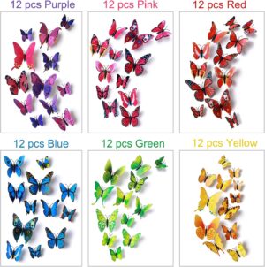 LiveGallery 72 PCS 6 Colors Removable 3D DIY Beautiful Butterfly Wall Decals Colorful Butterflies Art Decor Wall Stickers Murals for Kids Baby Boy Girls Bedroom Classroom Offices TV Background