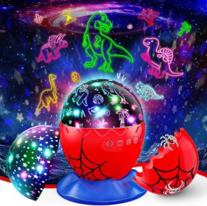 Spider Egg Night Light Projector for Kids: Night Lights Toys for 3-5 6 7 8 9 10 11 12 Year Old Boys, 2-in-1 Dinosaur & Star Projector for Kid 3-12, Spider Night Lamp Easter Birthday Gifts for Toddler